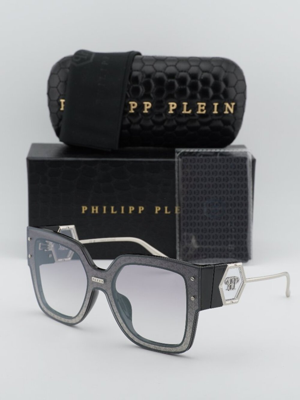 Philipp Plein SPP041M Z42X Square Sunglasses – Black / Silver
